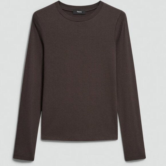 Theory Long-Sleeve Tee in Organic Cotton (Cacao) - Picture 2 of 5